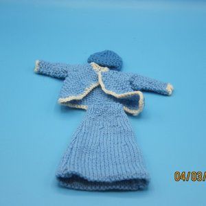 Handmade Blue knit Barbie sized fashion dolls skirt matching jacket hat Pre-owne